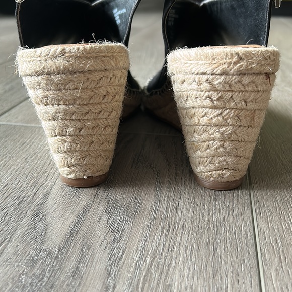 Crown Vintage Black Shanie Peep Toe Suede Espadrille Wedge Sandal Size 9 - Picture 7 of 8